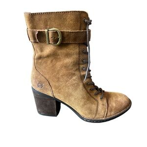 Born Cass Lace Up Suede Boots featuring block heels and ankle buckles